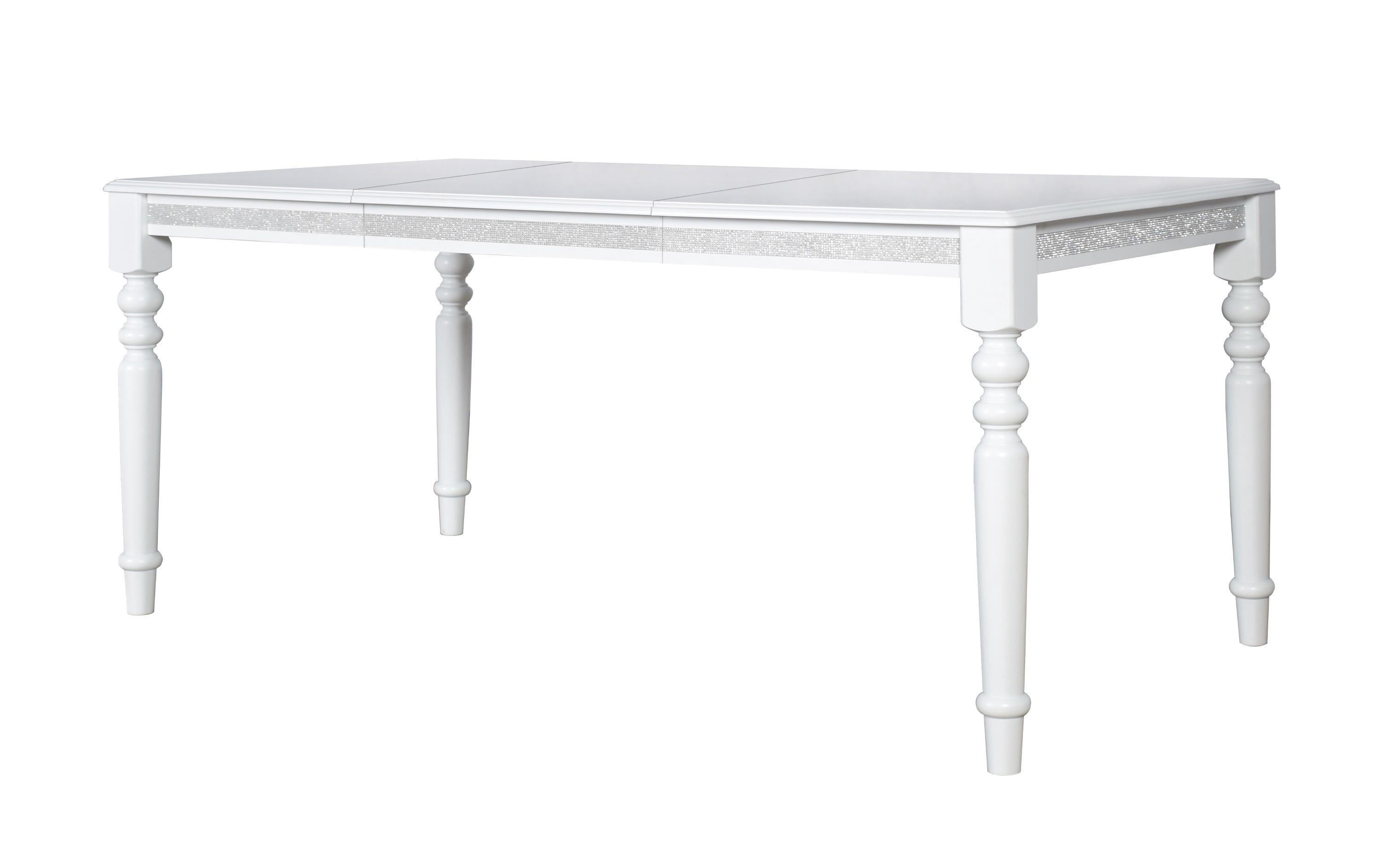 Home Design Reston Dining Table, White, Rectangular top, Turned legs, Rhinestone accents, Modern luxury design, Sturdy construction, Eye-catching centerpiece