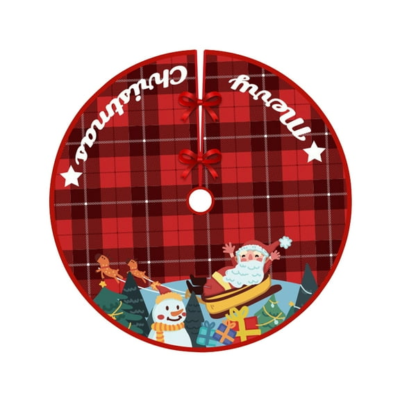 Christmas Tree Skirt 47 Inch, Polyester Decor with Santa Print, Tree Bottom Cover for Decorations(A)