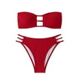 thumbnail image 4 of Tankini Swimsuits for Women Swimwear Tankini Set Strapless Bikini Top With High Waisted Bottom Summer Beach Vacation 2Pcs Bathing Suit Red XS, 4 of 5