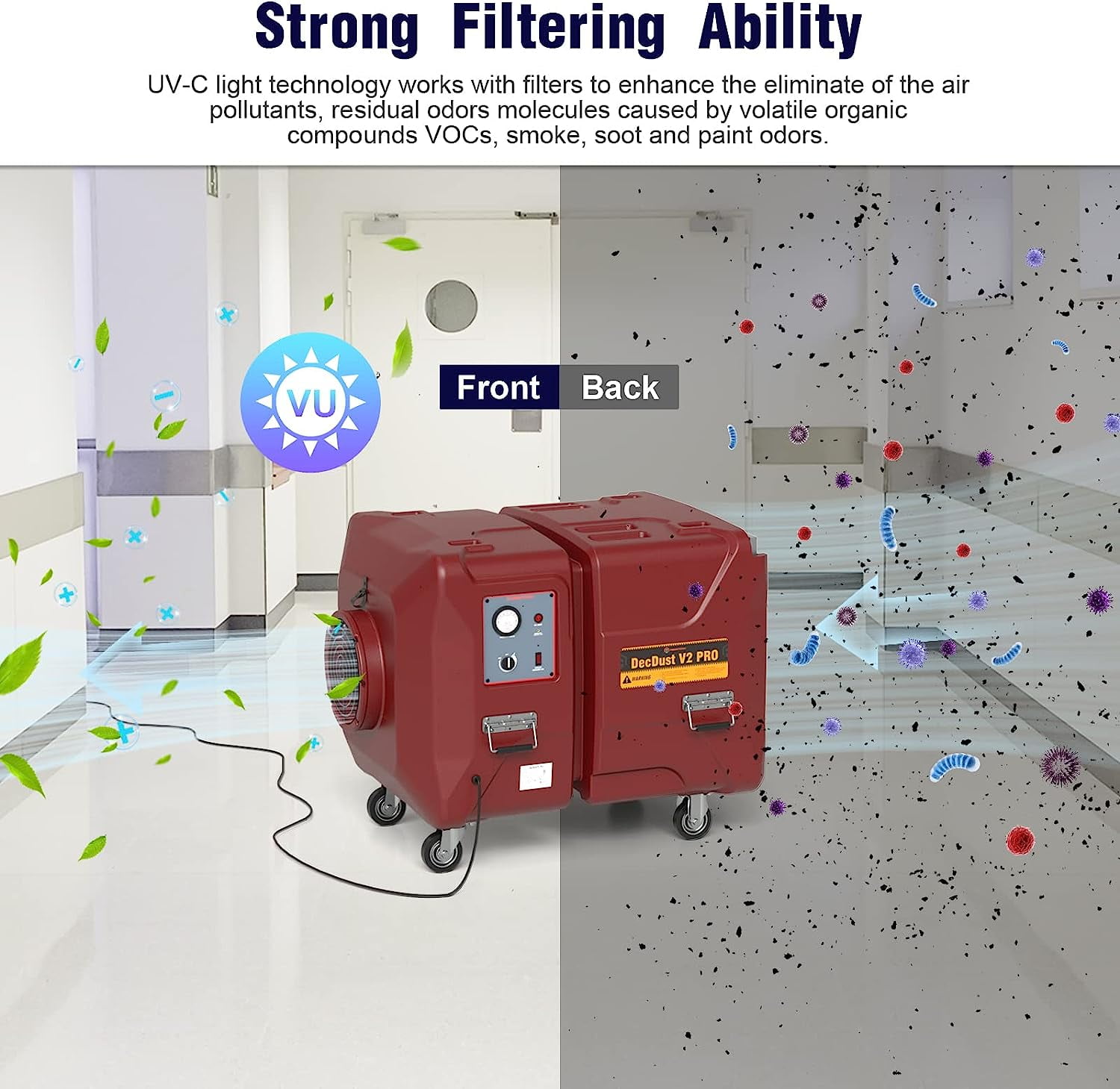 Abestorm 2000 CFM Air Scrubber Commercial with 3 Stage Filtration Negative Air Machine HEPA Air Scrubbers UV-C Light Air Cleaner for Commercial, Industrial, Damage Restoration, and Large Spaces