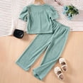 thumbnail image 2 of Toddler Girls Outfit Sets Solid Color Short Sleeve Round Neck Top And Long Pants Set Kids Girls Soft Comfortable Playwear Daily Wear Outfit Sets，2Piece，4 -5 Years, 2 of 9
