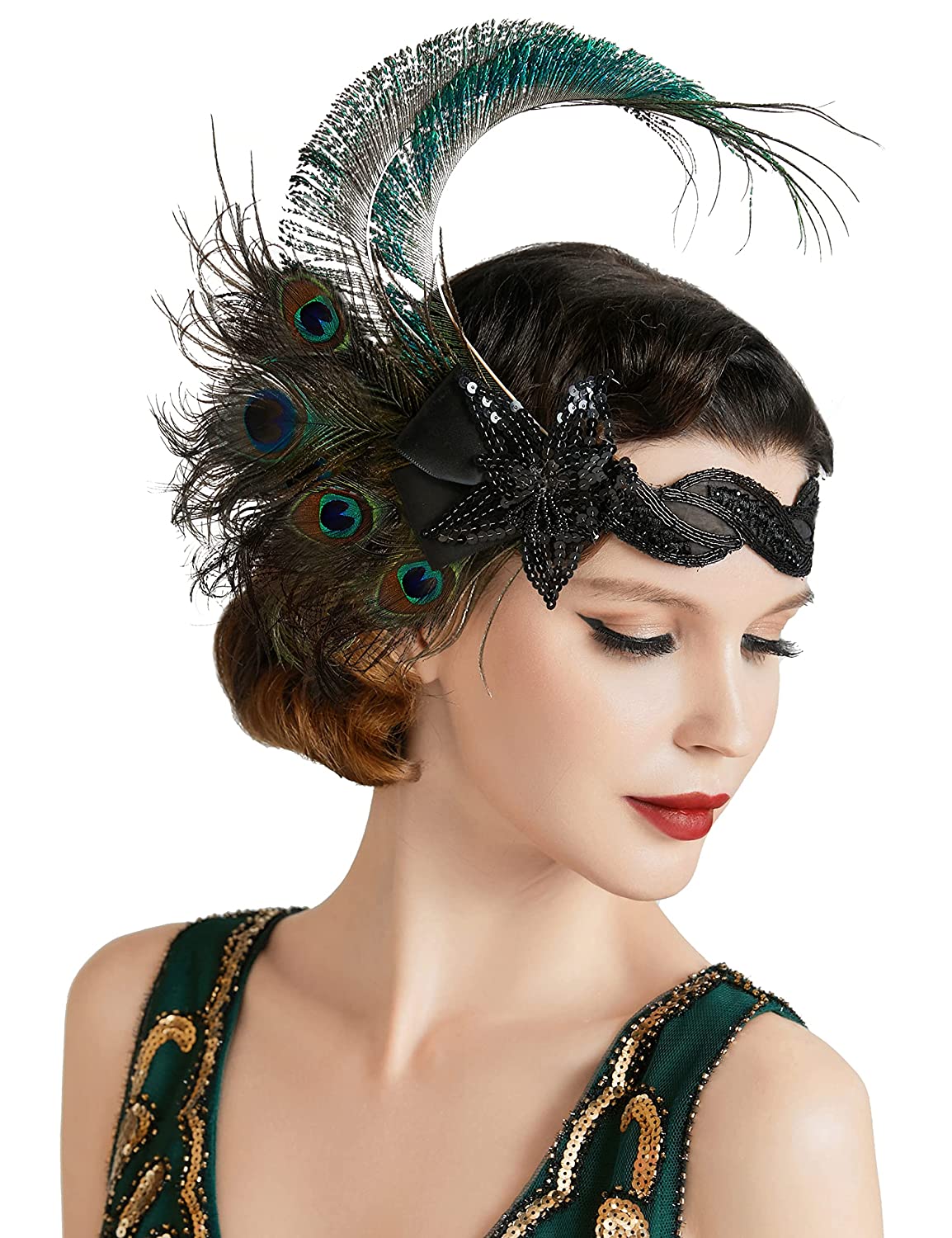 1920s Flapper Headband Peacock Feather 