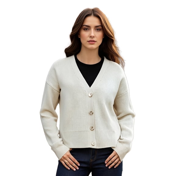 PAOLA RIBONI Comfortable Women's Drop Shoulder Cardigan in Chic Black, Trendy Oversized Knitted Sweater for All-Day Wear and Cozy Style