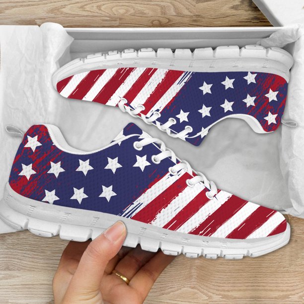 Zapatillas deportivas para mujer con estampado de bandera de Estados Unidos, zapatos de plataforma antideslizantes, zapatos planos transpirables y resistentes al desgaste para trabajar al aire libre