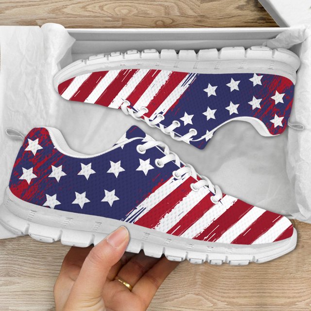 Zapatillas deportivas para mujer con estampado de bandera de Estados Unidos, zapatos de plataforma antideslizantes, zapatos planos transpirables y resistentes al desgaste para trabajar al aire libre