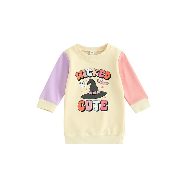 xiaxaixu Robe Chandail en Molleton Halloween pour Fille Manches Longues Col Rond Chapeau de Sorcière Imprimé Pull Bébé