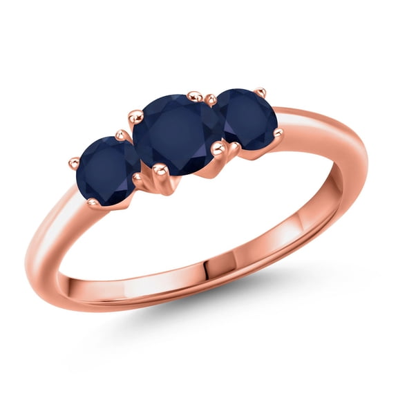 Gem Stone King 18K Rose Gold Plated Silver Blue Sapphire Engagement Ring for Women | 1.30 Cttw | Round 5MM | Gemstone September Birthstone | Size 7