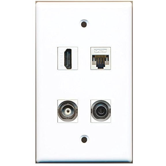 RiteAV - 1 Port HDMI 1 Port 3.5mm 1 Port BNC 1 Port Cat5e Ethernet White Wall Plate