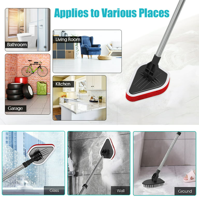 Scrub Cleaning Brush with Long Handle 3 in 1 carpet Shower Cleaning Tub  Tile Scrubber Brush Extendable Household cleaning brush