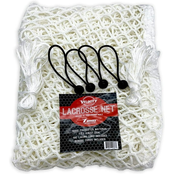 Velocity Heavy Duty Lacrosse Net - Weatherproof UV Resistant 1000D Polyester, Fits Goals - Comes with Lacing Cord and Quick Ties