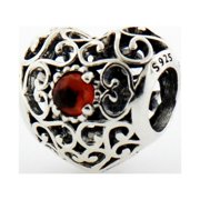 Authentic January Signature Heart Birthstone Charm 925 Sterling Silver, 791784GR