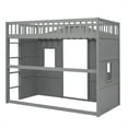 thumbnail image 5 of Triple Tree Twin Size House Loft Bed with Built In Ladder and Safety Guardrail, Gray, 5 of 7
