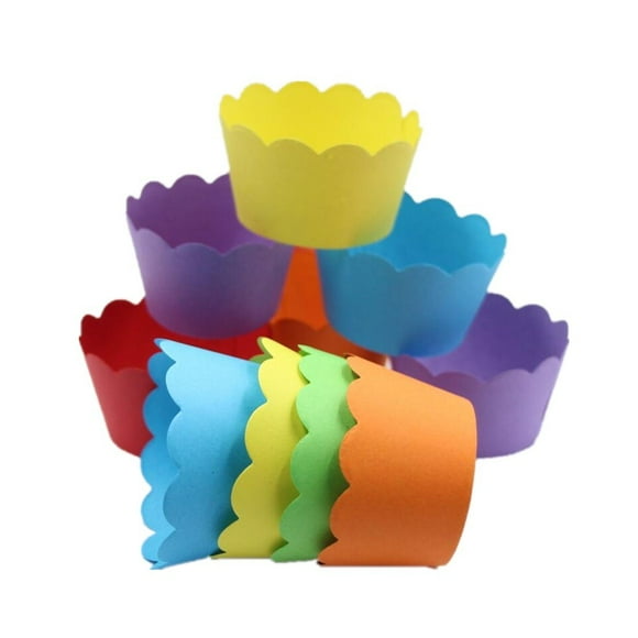 Mybbshower 36 Count- Solid Bright Colors Scalloped Cupcake Wrappers