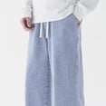 thumbnail image 6 of Fengqque Men's Vintage Fashion Solid Casual Elastic Waist Drawstring Jeans Pants with Pockets Light Blue M, 6 of 7