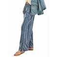 thumbnail image 3 of Women'S Striped Pants High Waist Wide Leg Cotton and Linen Fashion Beach Elastic Waist Casual Flowing Pants Blue S, 3 of 7