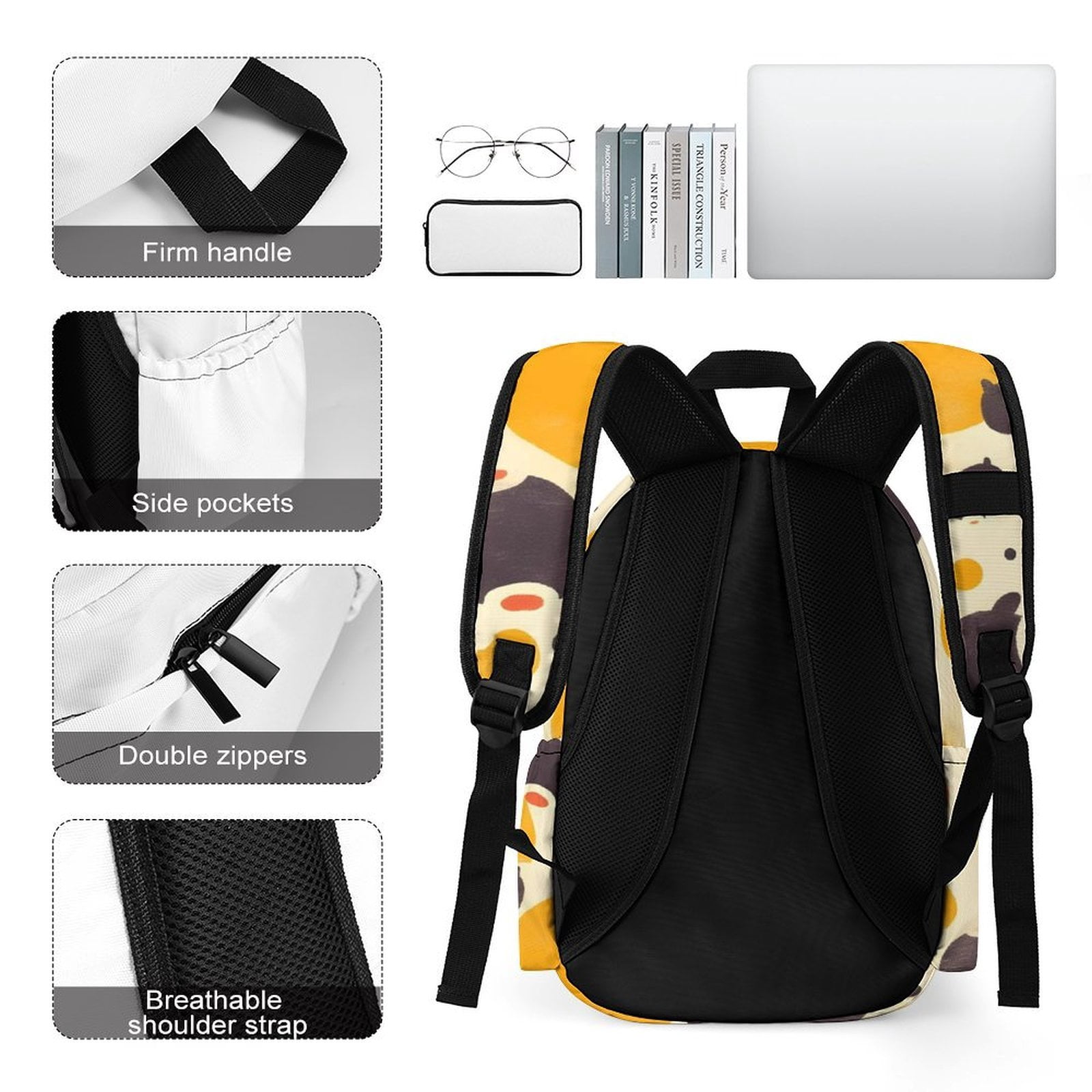 Large Capacity Half Print Backpack 11.8×16.5×5.9in Multifunctional Zipper Design Convenient Switch Milk Cow Print Style Sienna_3