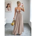 thumbnail image 4 of Women's Striped Halter Maxi Dress Backless Smocked Beach Vacation Boho Dress Khaki S, 4 of 9