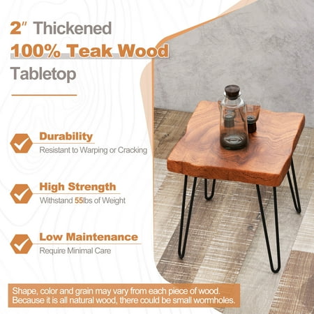 Costway 1 PC Square End Table Accent Side Table Reclaimed Indonesia Teak Wood Plant Stand Patio Rustic - Brown