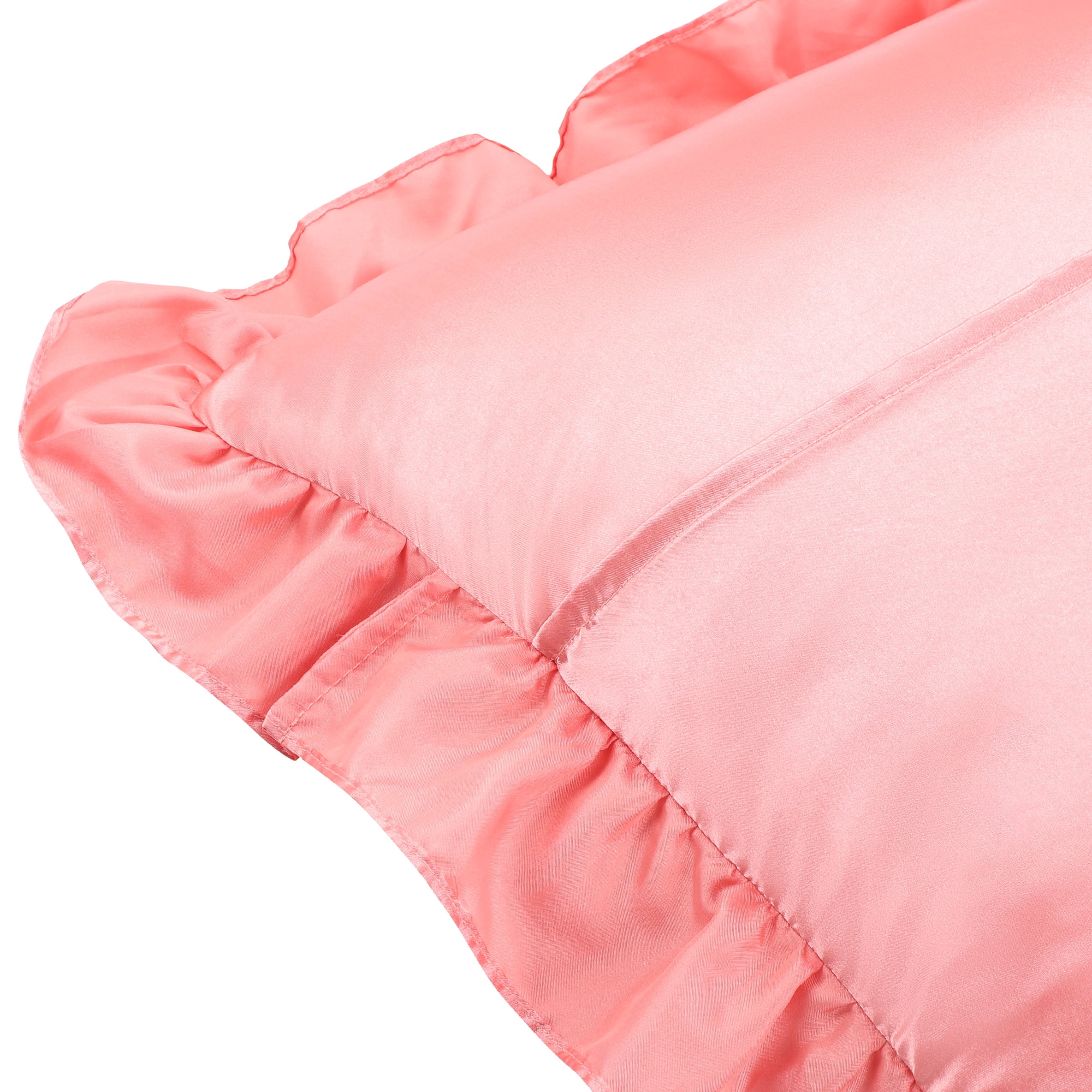 Unique Bargains Satin Ruffle Envelope Closure Pillowcases Set of 2 Light Coral 20"x30"