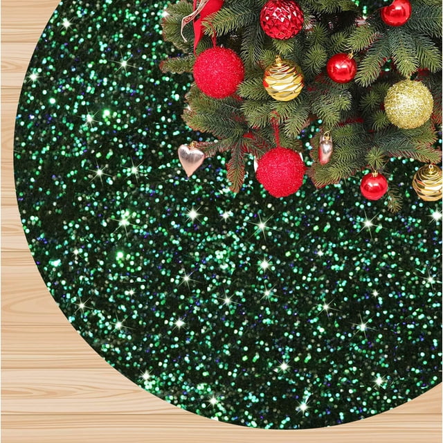 Falda para árbol de Navidad FANPROMS, verde y negro, 90 cm, terciopelo brillante