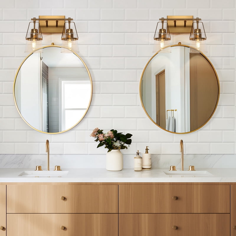 LNC 2-Light Bathroom Vanity Light with Clear Glass Shades,Modern Polished Gold Finishes