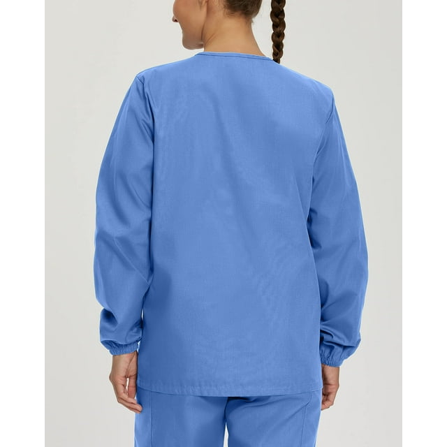Landau Scrub Zone Women's Relaxed Fit Snap-Front Scrub Jacket, Durable, Jewel Neck, Elastic Cuff