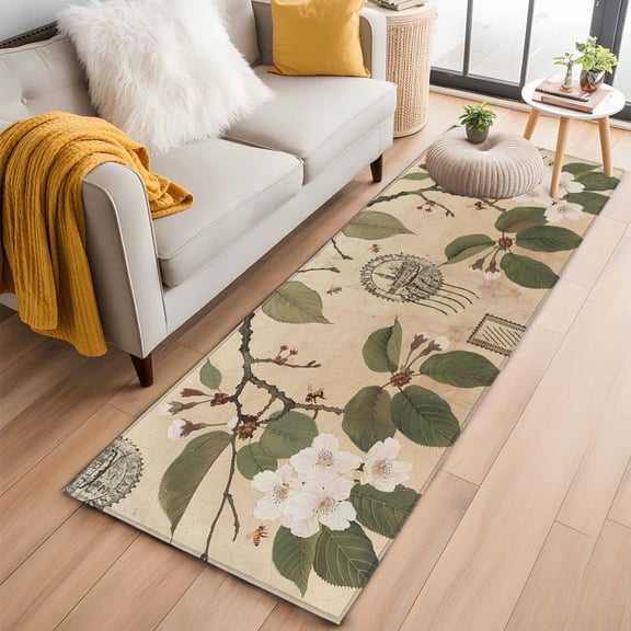 2'x6' Rug Runners for Hallways Kitchen, Vintage Botanical Non Slip Entryway Beside Floor Carpet Runner, Farmhouse Floral Spring Washable Laundry Room Bedroom Throw Rugs Mat for Family Pet
