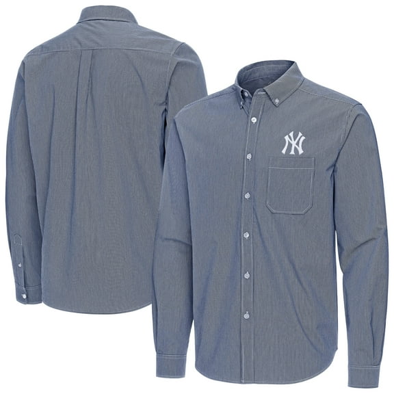 Men's Antigua Navy New York Yankees Porter Woven Long Sleeve Button-Down Shirt