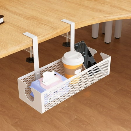 CasaChic No Hole Under Desk Storage Hanging Basket Carbon Steel Cable Manager & Adjustable Shelves for Office & Classroom to Organize Supplies