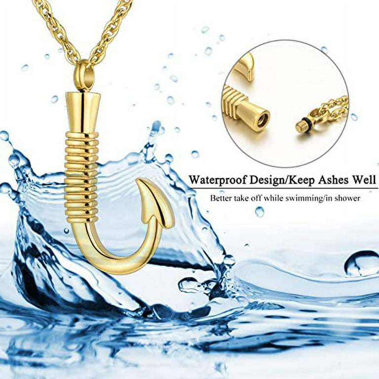 Fish Hook Cremation Jewelry for Ashes, Memorial Necklace Made with  Stainless Steel, Keepsake Pendant for Men for Women 