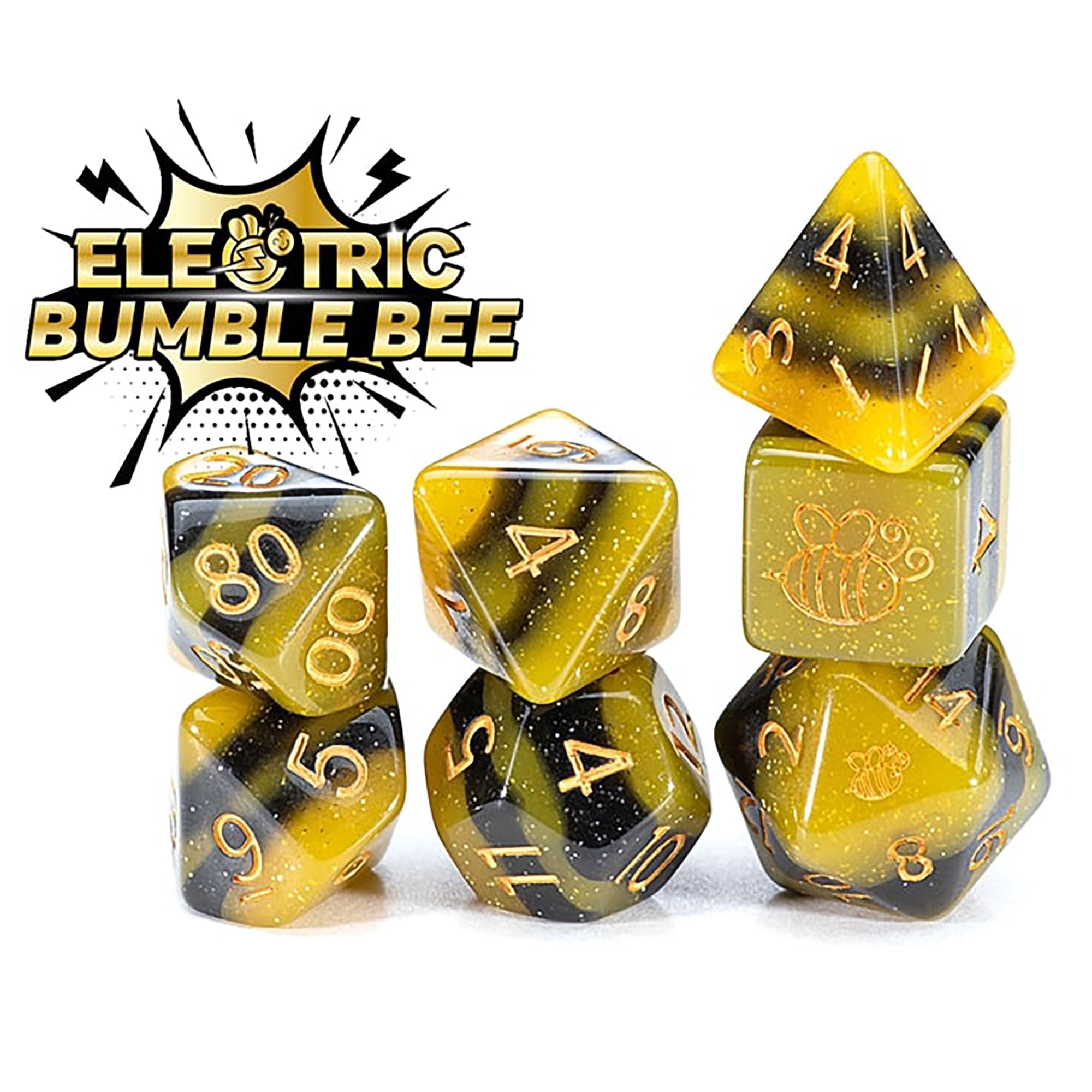 Sui Generis Electric Bumble Bee Dice Set, 7 Pieces