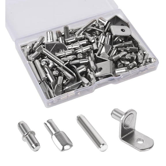 100Pcs Shelf Pegs for Shelves, 4 Styles Pins Kitchen Cabinet Pegs,Shelf Holders Pegs, Bookshelf Silver