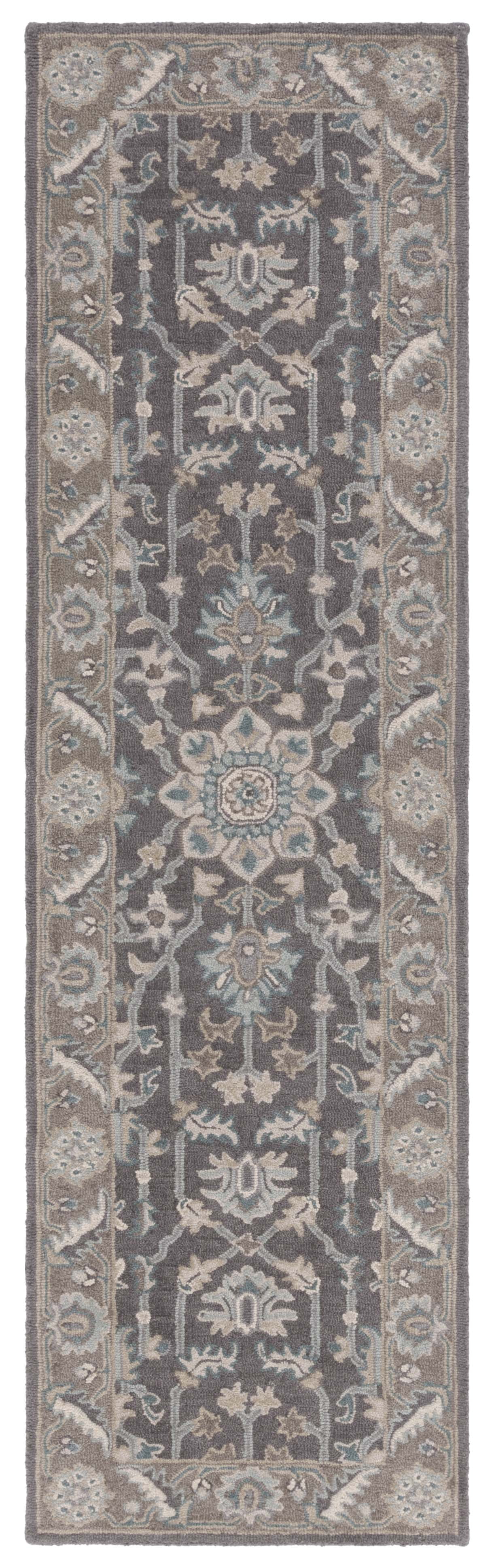 SAFAVIEH Blossom Shevon Oriental Wool Runner Rug, Dark Grey/Light Brown, 2'3" x 14'