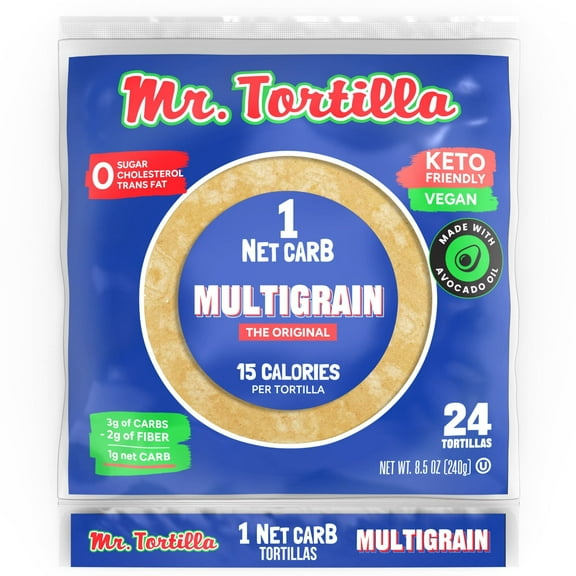 Mr. Tortilla 1 Net Carb Tortilla Wraps (24 Tortillas) | Keto, Low Carb, Low Calorie, Vegan, Kosher | (Multigrain)