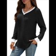 thumbnail image 2 of Camisas de Larga con Cuello en V y Bloques de Color para Mujer: Suéteres Túnica Ligeros Informales de Otoño, Conjuntos de Moda. Negro M, 2 of 10
