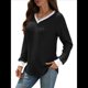 thumbnail image 2 of Camisas de Larga con Cuello en V y Bloques de Color para Mujer: Suéteres Túnica Ligeros Informales de Otoño, Conjuntos de Moda. Negro L, 2 of 10