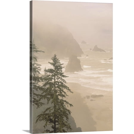 Great BIG Canvas | "Seastacks In Fog, Samuel H. Boardman State Park, Oregon, Usa" Canvas Wall Art - 32x48