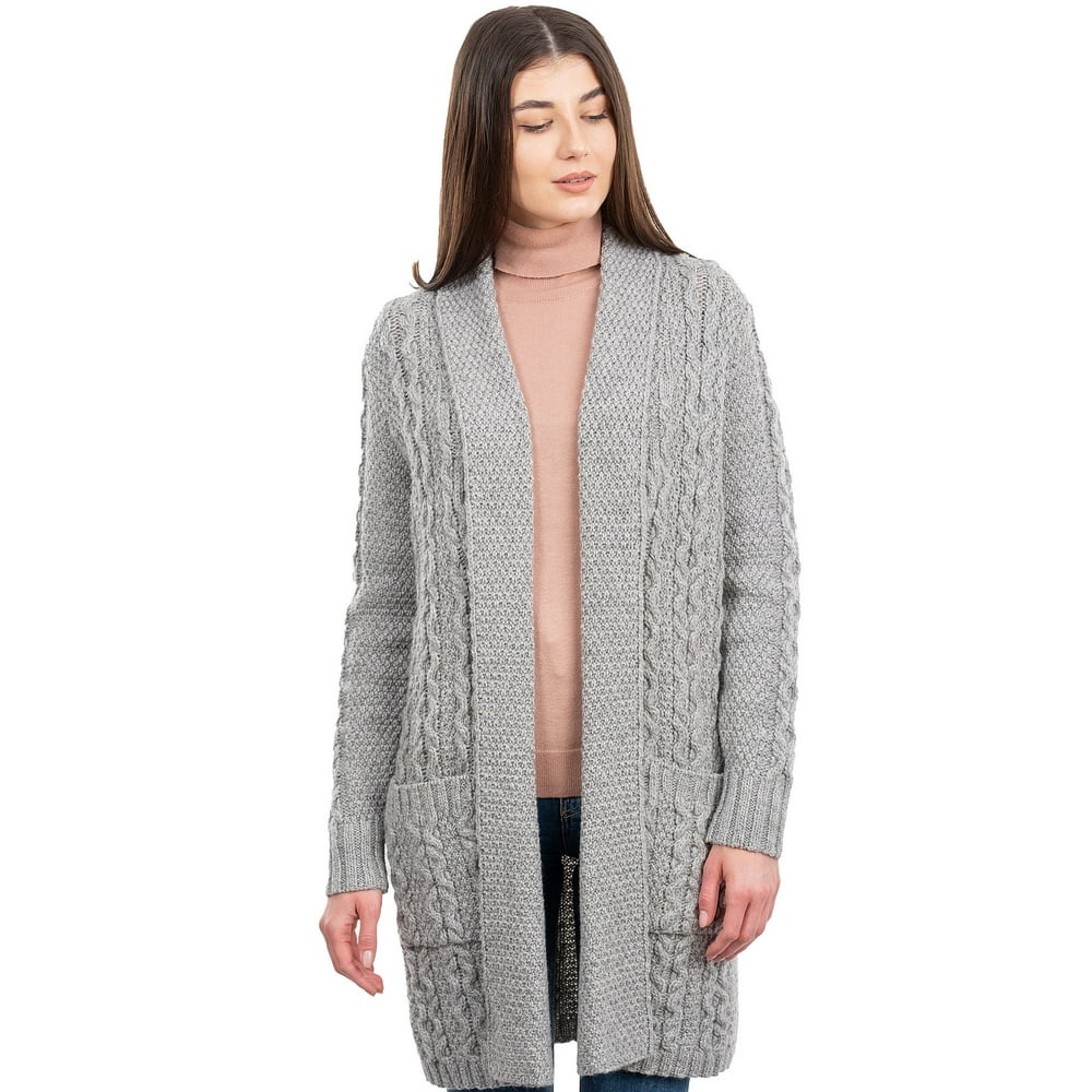SAOL Saol Merino Wool Shawl Collar Open Front Cardigan Sweater for