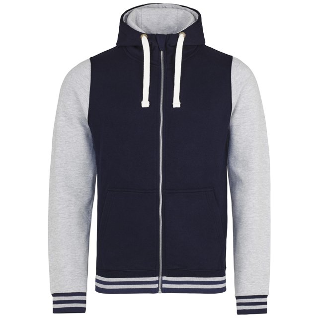 AWDis Just Hoods - Sudadera con capucha y cremallera modelo Urban Varsity hombre caballero (Azul oxford/gris)