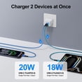thumbnail image 4 of 20W PD & QC Dual-Port Fast Wall Charger Block, Type C Charger Block with 10FT USB-C to C & USB-A to C Cables, Power Adapter Compatible with iPhone 17/16/15 Pro Max iPad Pro Galaxy S26 Android,Blue, 4 of 7