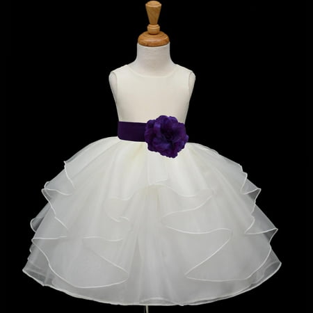 Handmade Heirloom Dresses Ekidsbridal Shimmering Organza Ivory Flower Girl Dress Weddings Layers Handmade Summer Easter Dress Special Occasions Pageant Toddler Girl's Clothing Holiday Bridal Baptism 4613S purple 2 ()