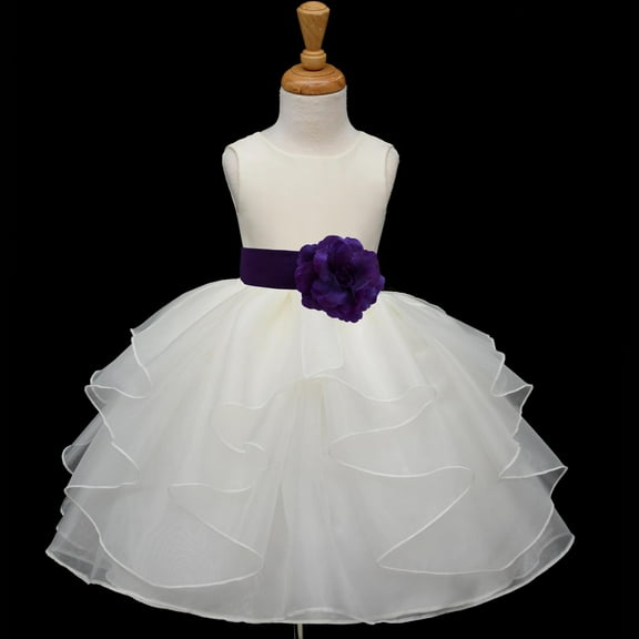 Ekidsbridal Ivory Purple Shimmering Organza Flower Girl Dresses for Toddlers Communion Baptism Wedding Reception Ceremony 4613S 2