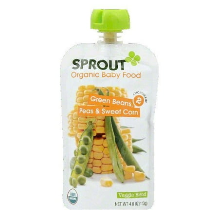 Green Sprouts Organic Terry - Sprout 6 Months & Up 2 Peas & Sweet Corn Green Beans Organic Baby Food, 4 OZ (Pack of 10)