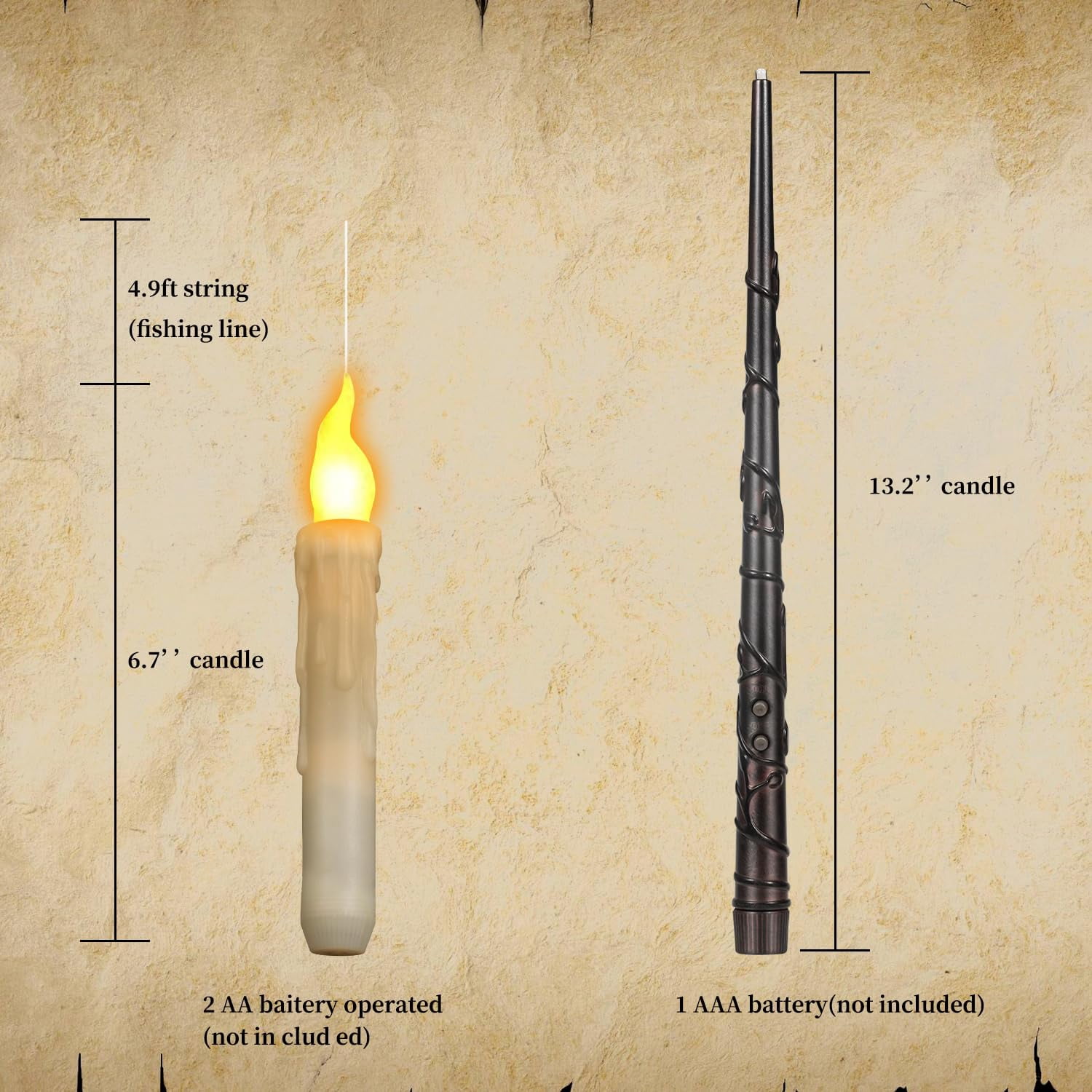 COCOBELA 12 Pcs Floating Candles with Wand, Magic Hanging Candles Flameless, Flickering Warm Light LED Taper Candle with Wand Remote, Battery Operated Window Candle for Halloween Witch Wizzard Decor