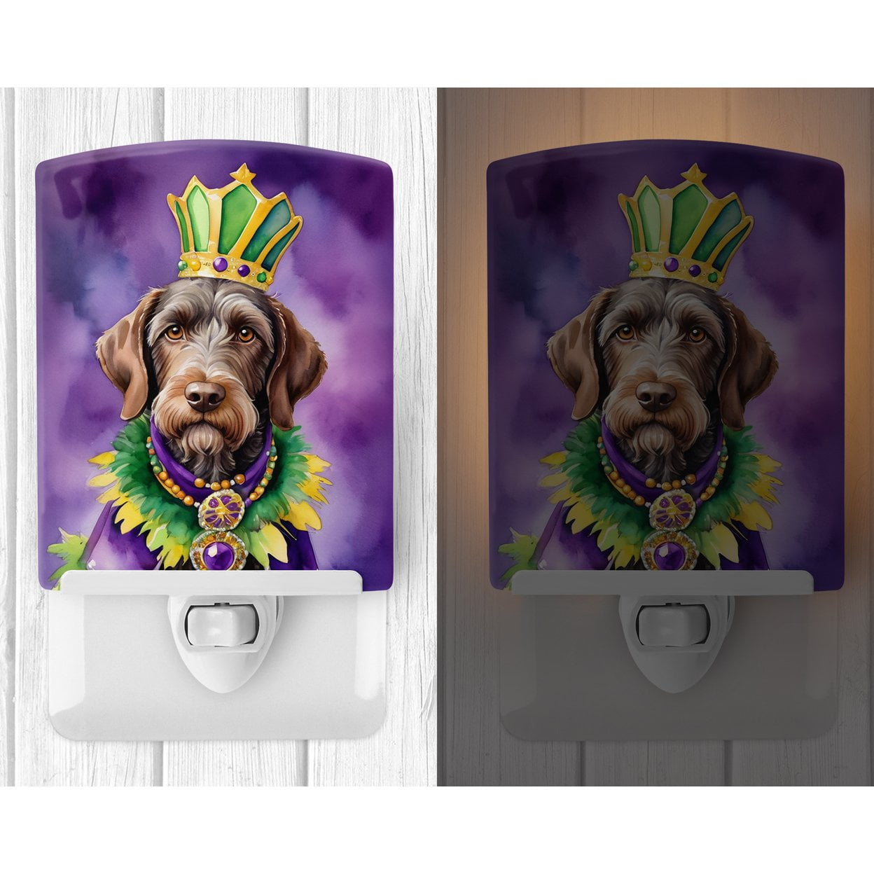 German Wirehaired Pointer King of Mardi Gras Ceramic Night Light 4 in x 6 in