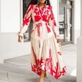 thumbnail image 5 of AURA Plus Size Printed Lapel A Line Midi Dress Long Sleeve High Waist Summer 2024 African Style Dress with Belt, 5 of 8