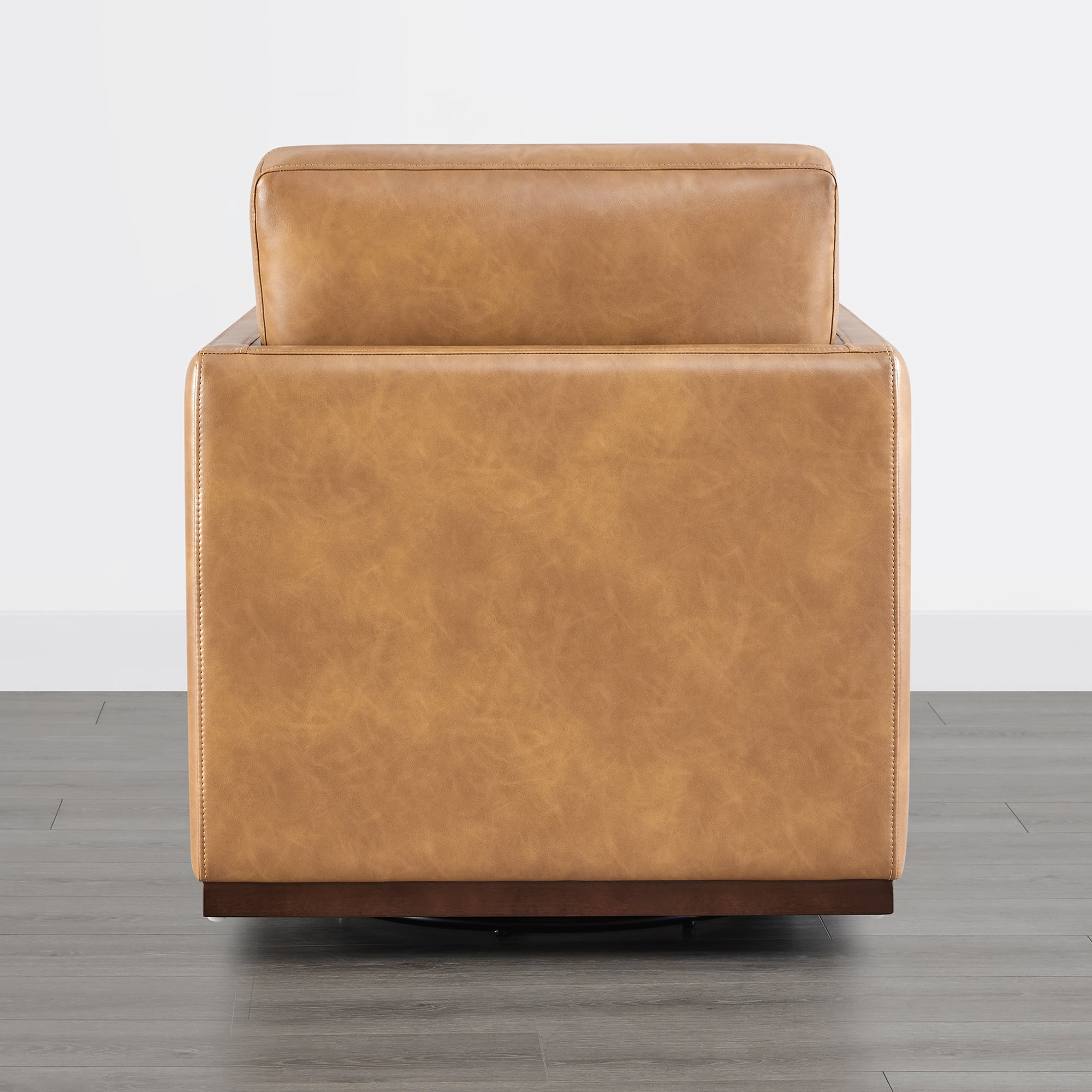Spruce & Spring Modern Swivel Accent Arm Chair with Plush Cushions and Wooden Base, Single, Cognac Brown-Faux Leather