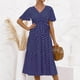 thumbnail image 5 of Vestido de verano fluido con estampado floral con cordones y manga corta con cuello en V para mujer Fridja  nalpqowj4547, 5 of 9