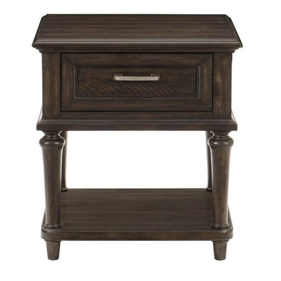 Pemberly Row Wood 1 Drawer End Table in Driftwood Charcoal