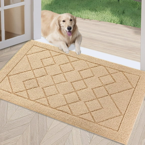 REFETONE Indoor Doormat, Front Back Door Mat 24"x36" Rubber Backing Non Slip Mats, Absorbent Washable Entrance Doormat for Entryway, Resist Dirt Low-Profile Inside Floor Mats for Muddy Shoes, Golden
